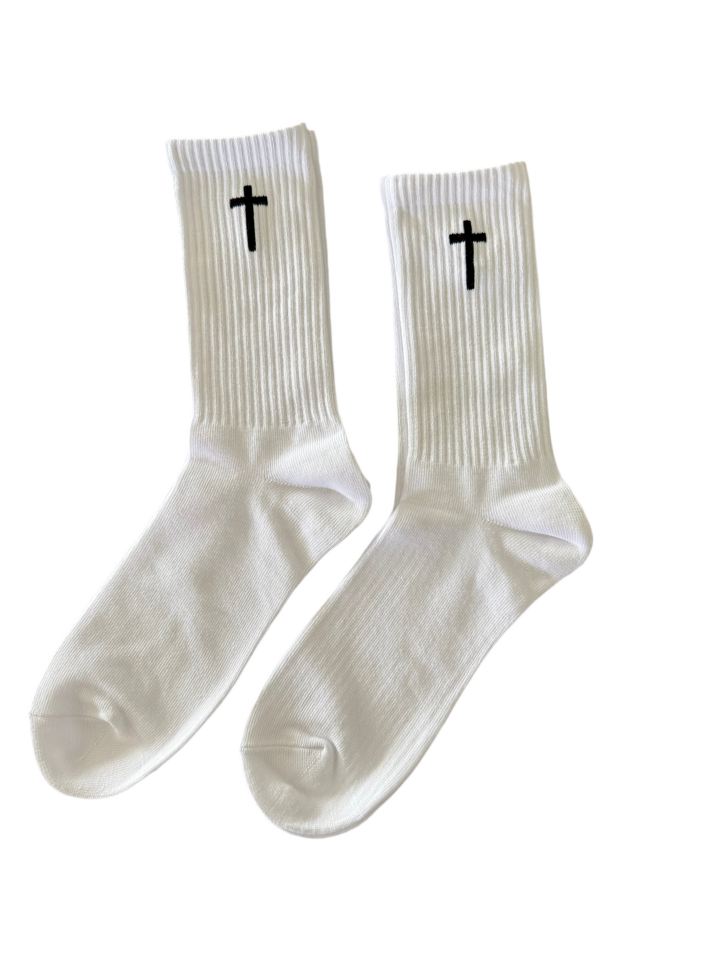 White socks with black cross symbols on a white background