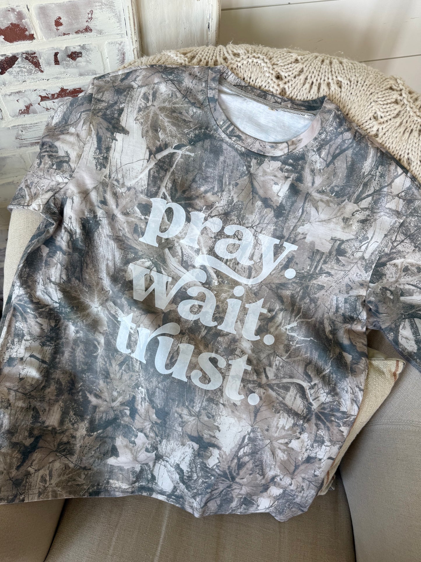 Pray. Wait. Trust Oversized Camo Tee