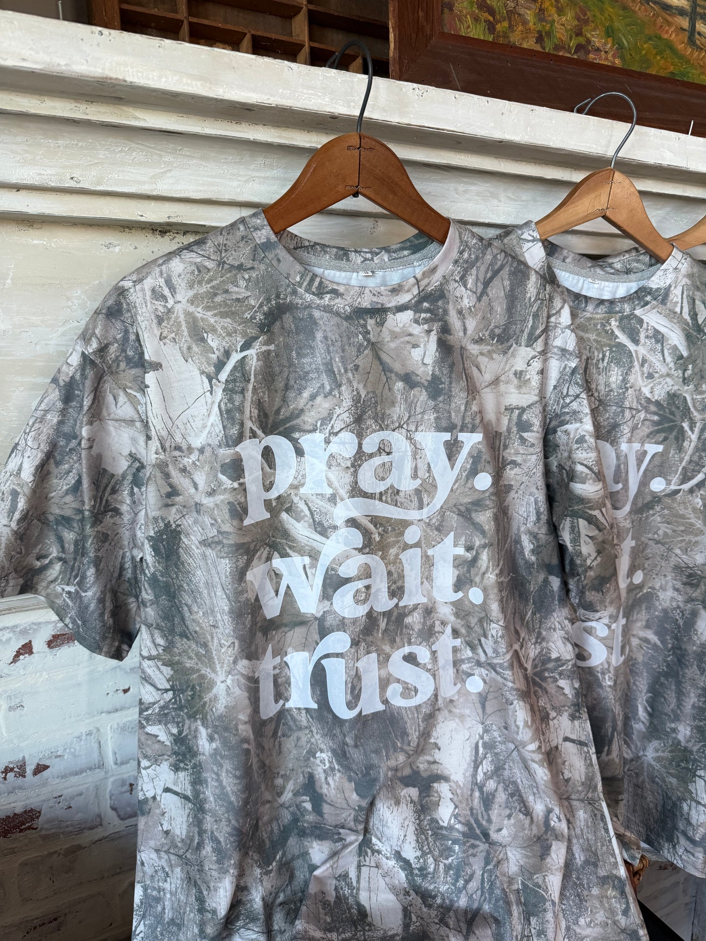 Pray. Wait. Trust Oversized Camo Tee