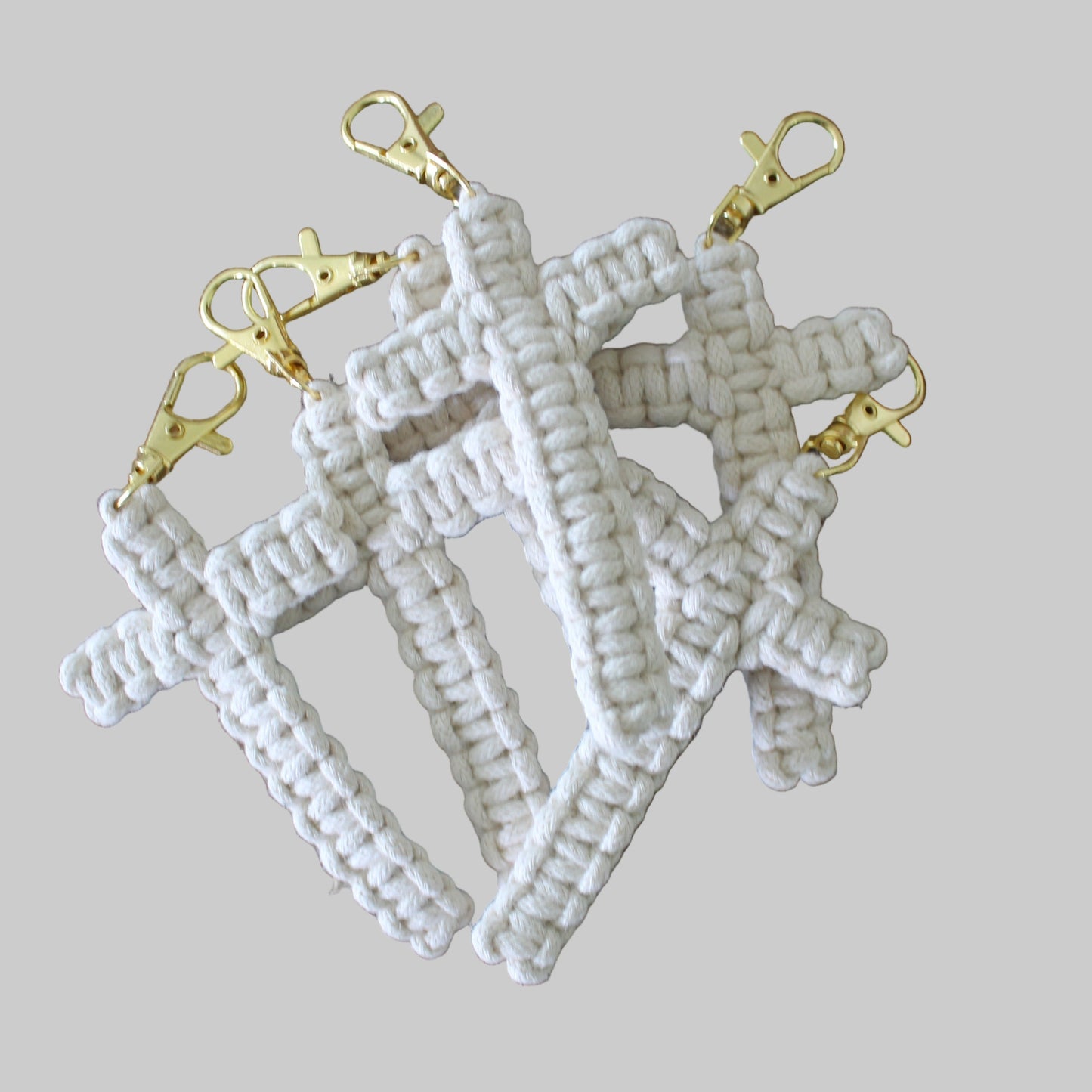 white macrame cross zipper pulls or keychains