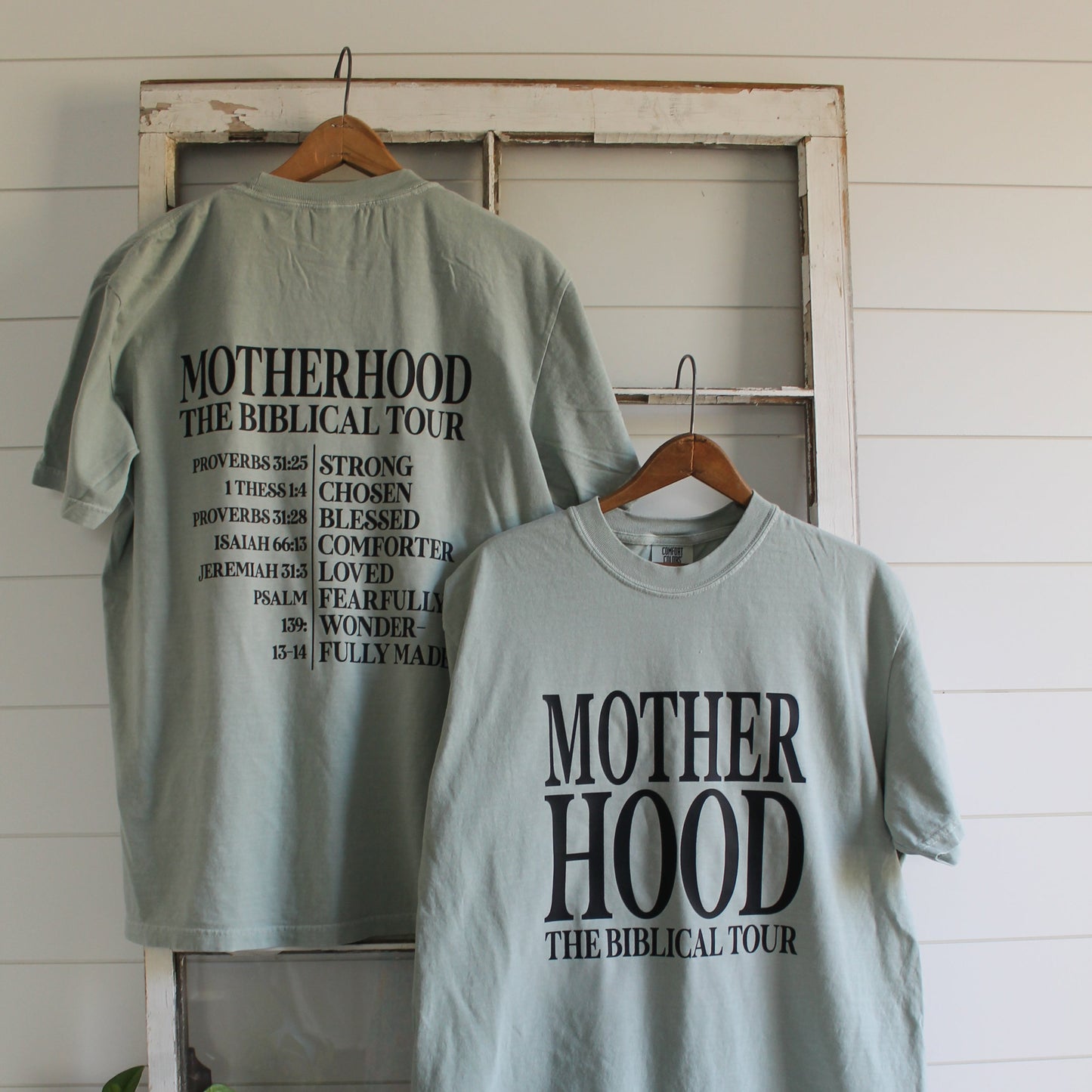 motherhood the biblical tour with references of scripture on the back