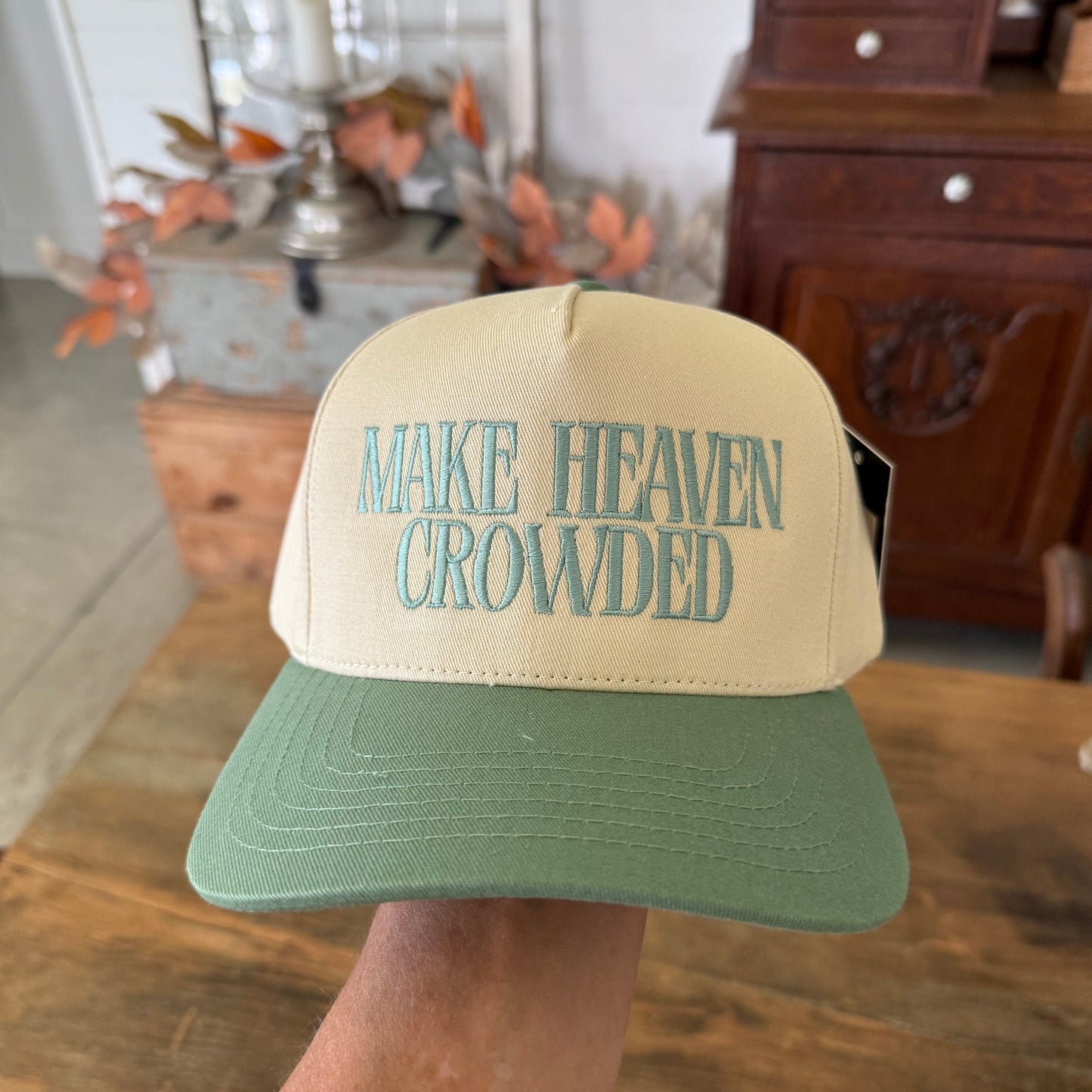 make heaven crowded green embroidered hat