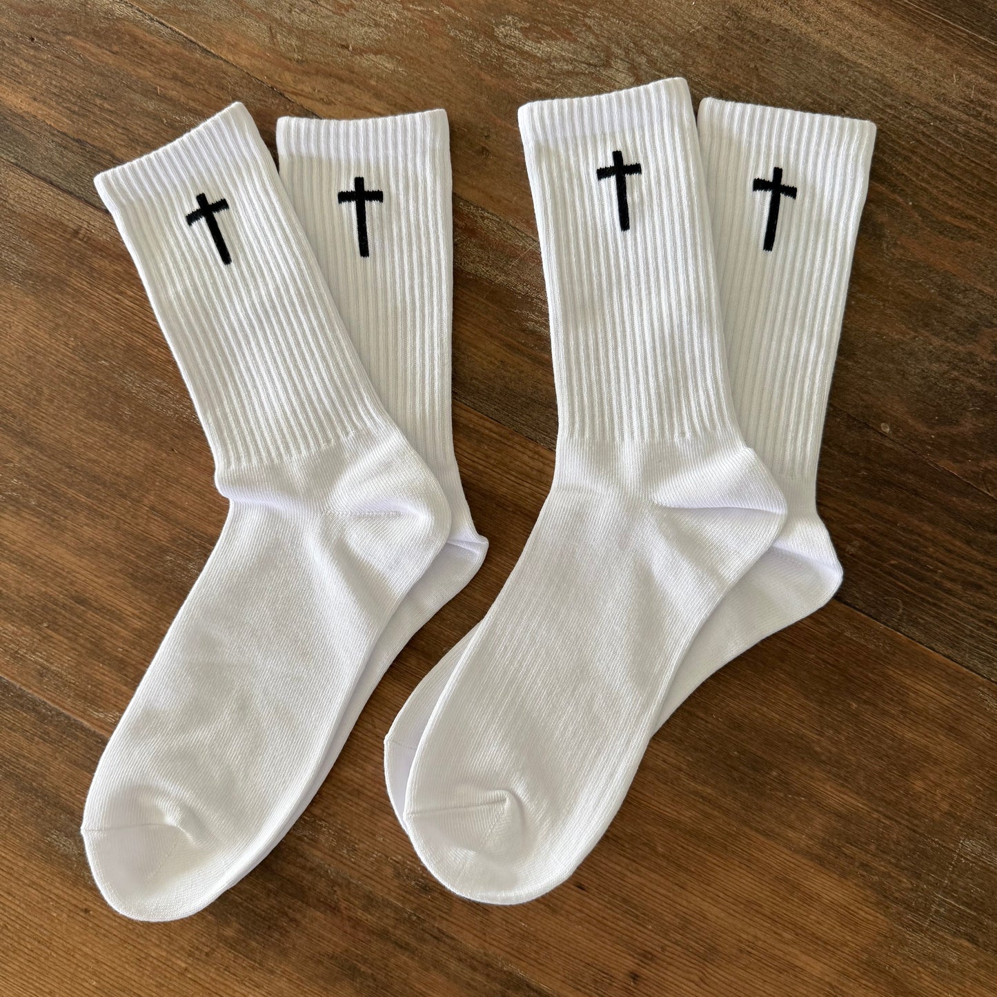 white socks with crosses on side