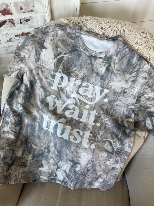 Pray. Wait. Trust Oversized Camo Tee