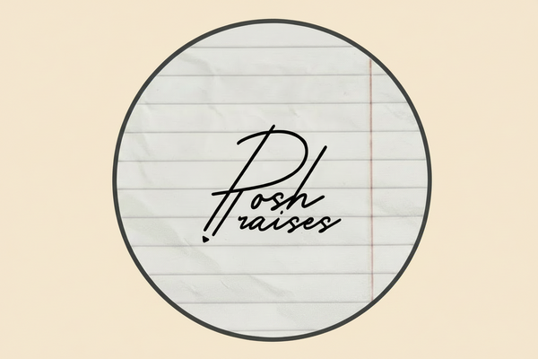 A black cursive logo reading 'Posh raises' centered on a crumpled white lined notebook paper background with a red margin line.